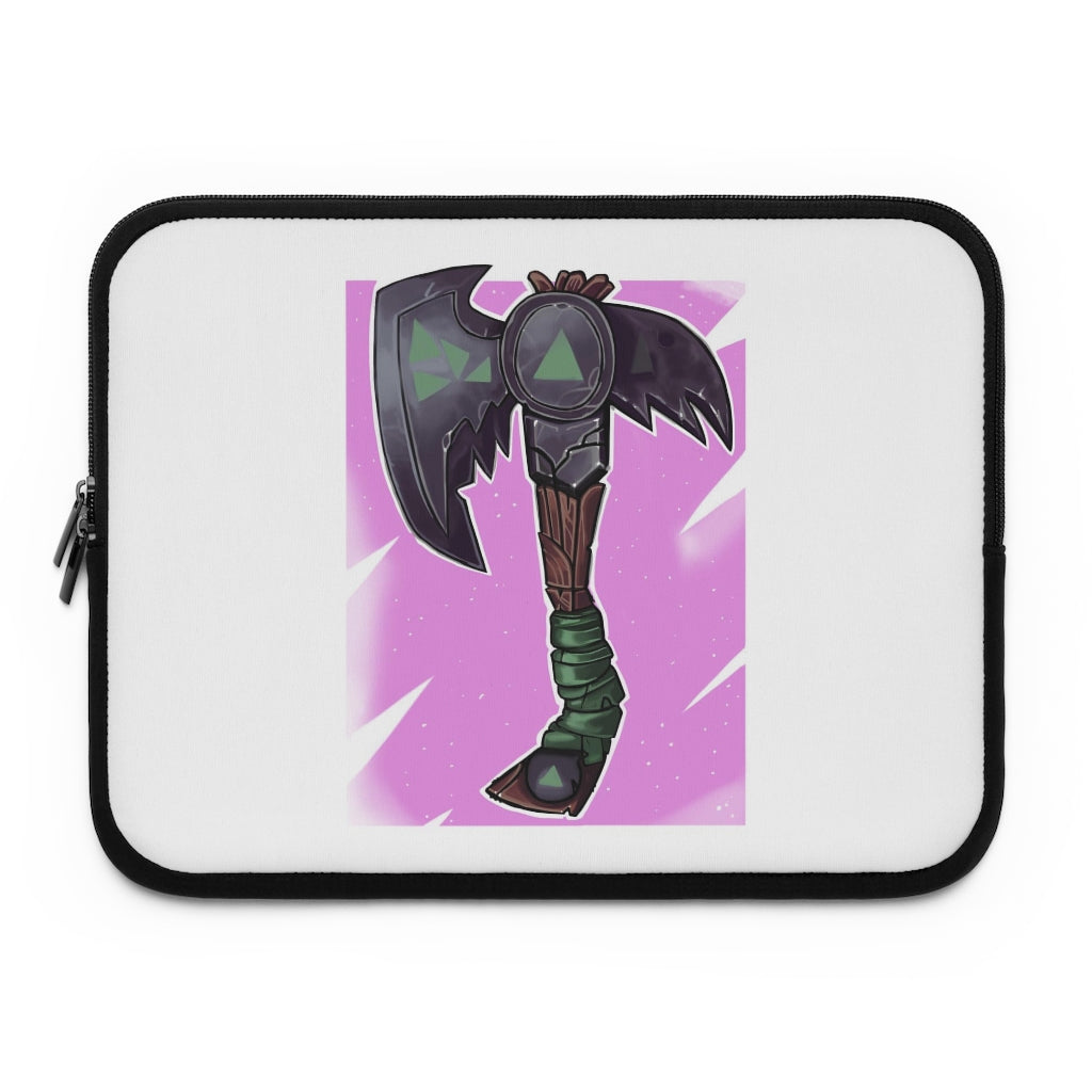 Axe Laptop Sleeve featuring a customizable front and solid black back, made of water-resistant neoprene material.