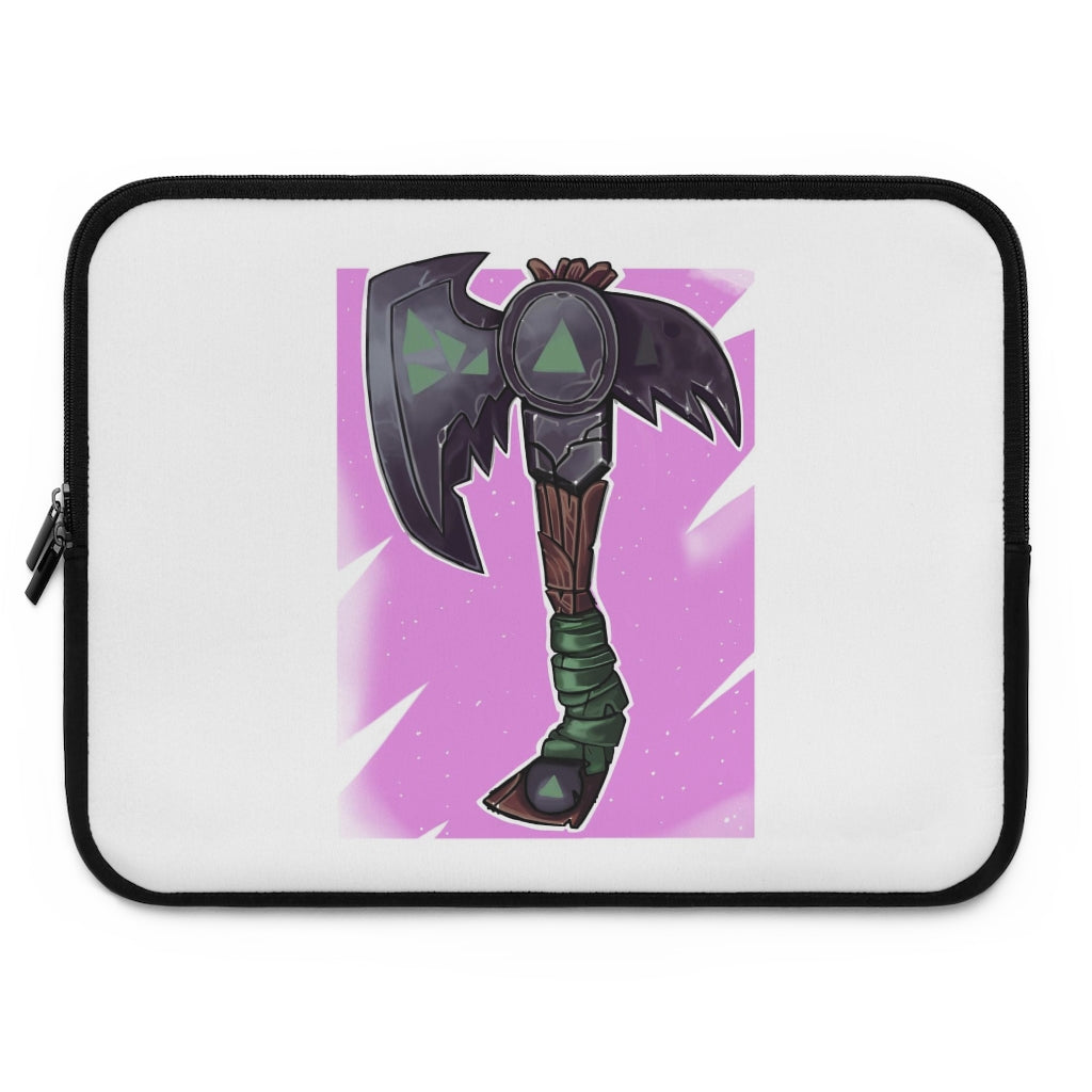 Axe Laptop Sleeve featuring a customizable front and solid black back, made of water-resistant neoprene material.