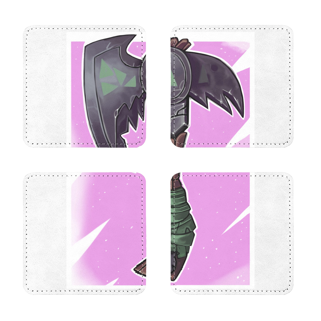 Axe Sublimation Coasters Pack of Four featuring square and round PU leather designs, showcasing white stitching and a plain back.