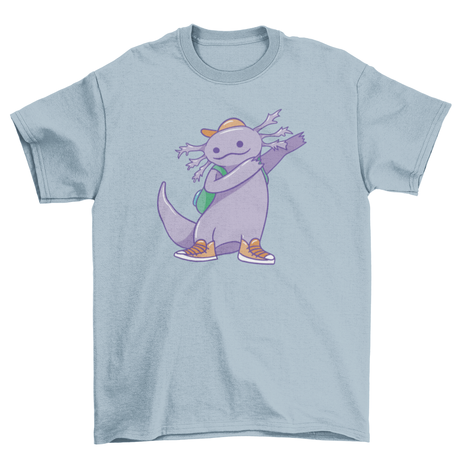 A playful axolotl character dabbing on a t-shirt, showcasing a fun and unique design.