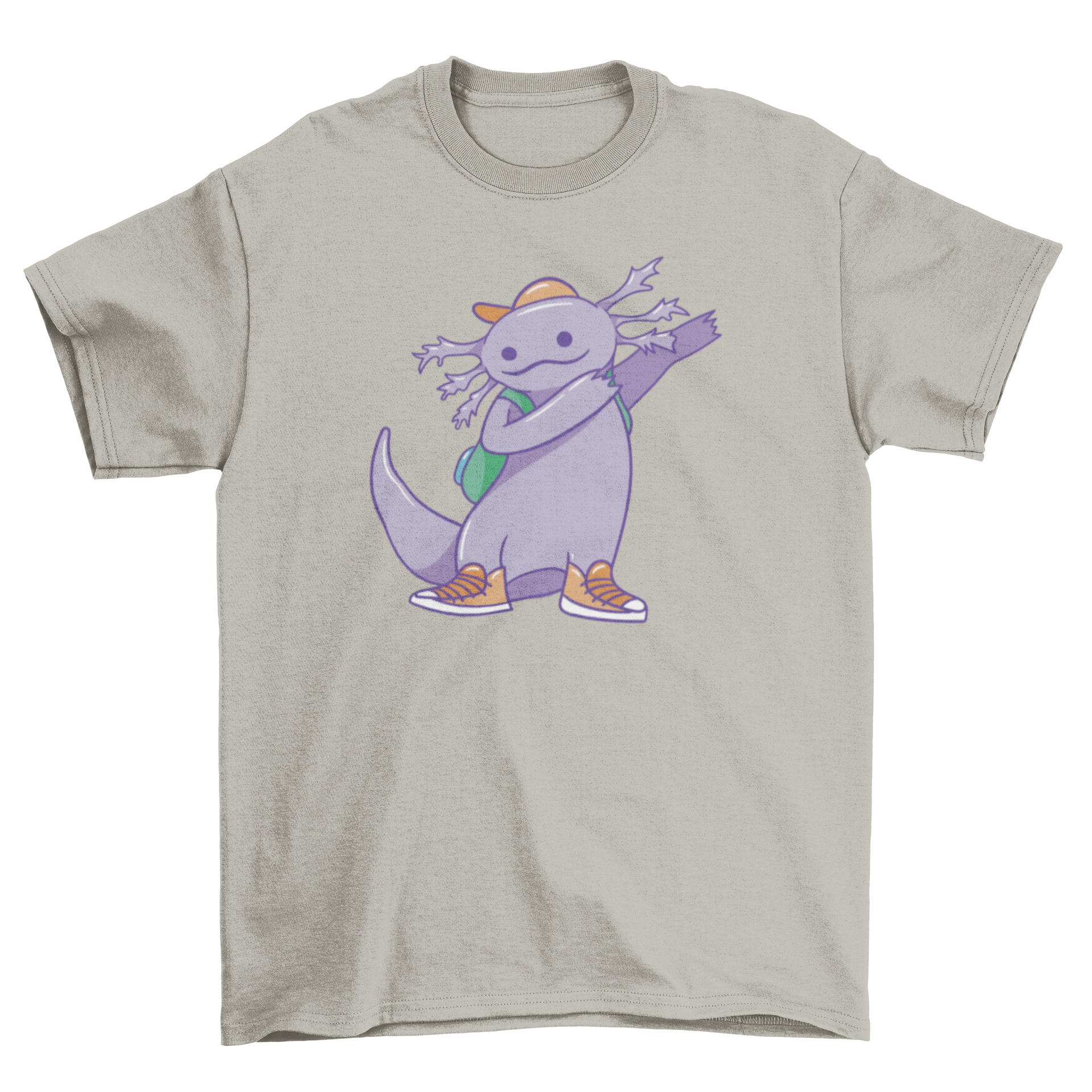 A playful axolotl character dabbing on a t-shirt, showcasing a fun and unique design.