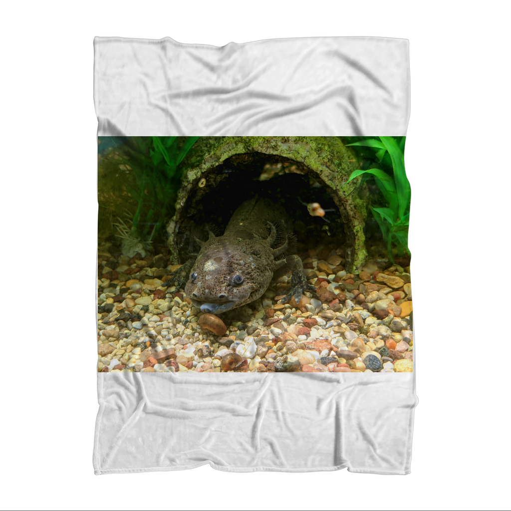 Axolotl Sublimation Throw Blanket featuring vibrant colors and soft polar fleece fabric, ideal for cozying up.