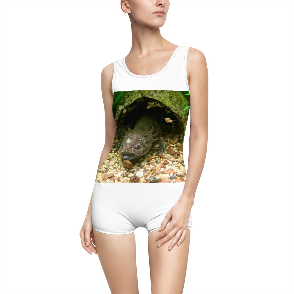 Axoltl Women's Vintage Swimsuit featuring a deep U-shape neck cut, customizable design, and lightweight fabric, perfect for confident women.