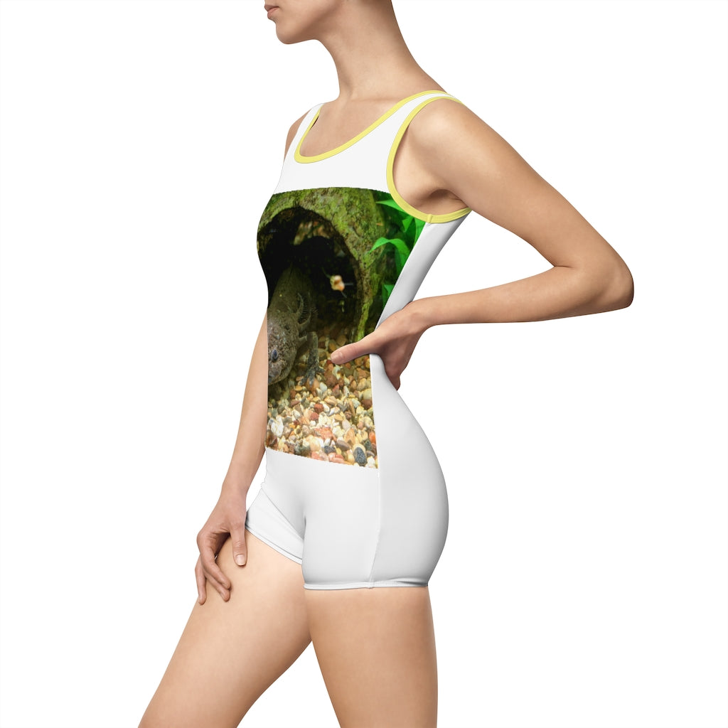 Axoltl Women's Vintage Swimsuit featuring a deep U-shape neck cut, customizable design, and lightweight fabric, perfect for confident women.