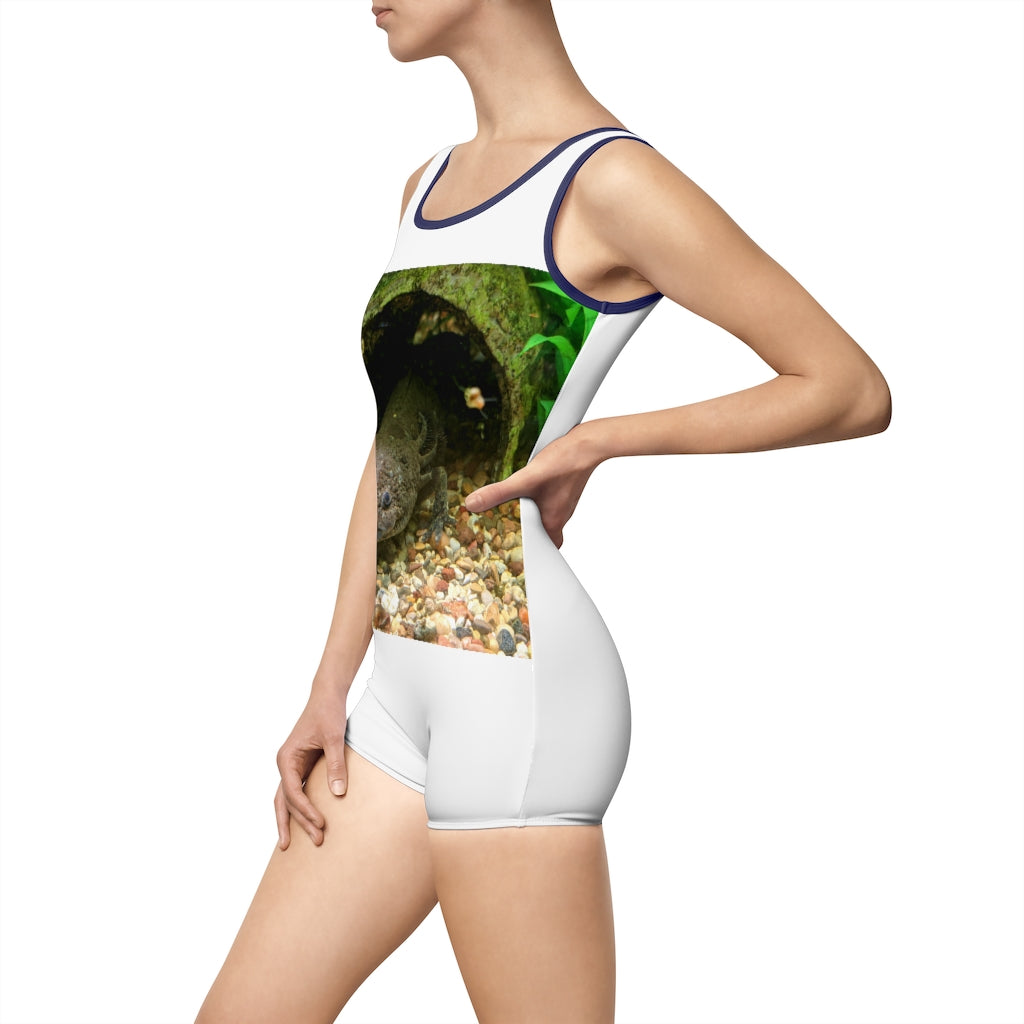 Axoltl Women's Vintage Swimsuit featuring a deep U-shape neck cut, customizable design, and lightweight fabric, perfect for confident women.