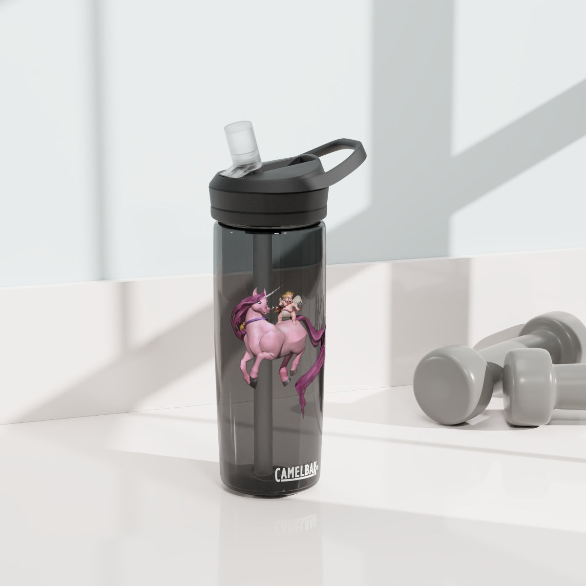 Baby Cupid and Horse CamelBak Eddy® Water Bottle in 20oz and 25oz sizes, featuring a fun design and spill-proof valve.