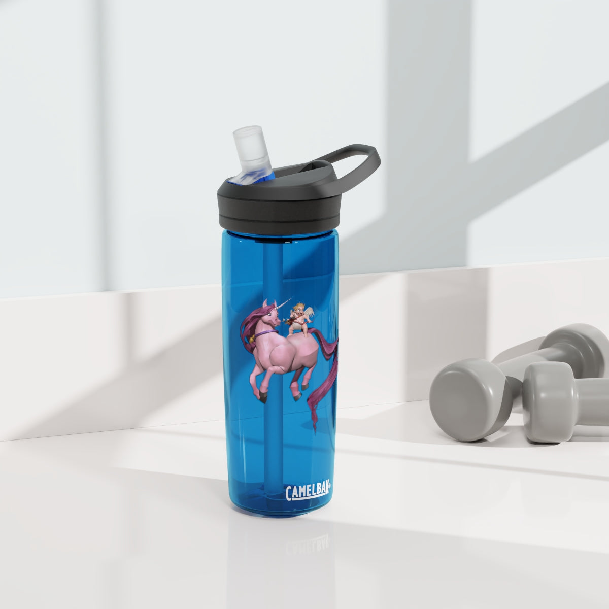 Baby Cupid and Horse CamelBak Eddy® Water Bottle in 20oz and 25oz sizes, featuring a fun design and spill-proof valve.