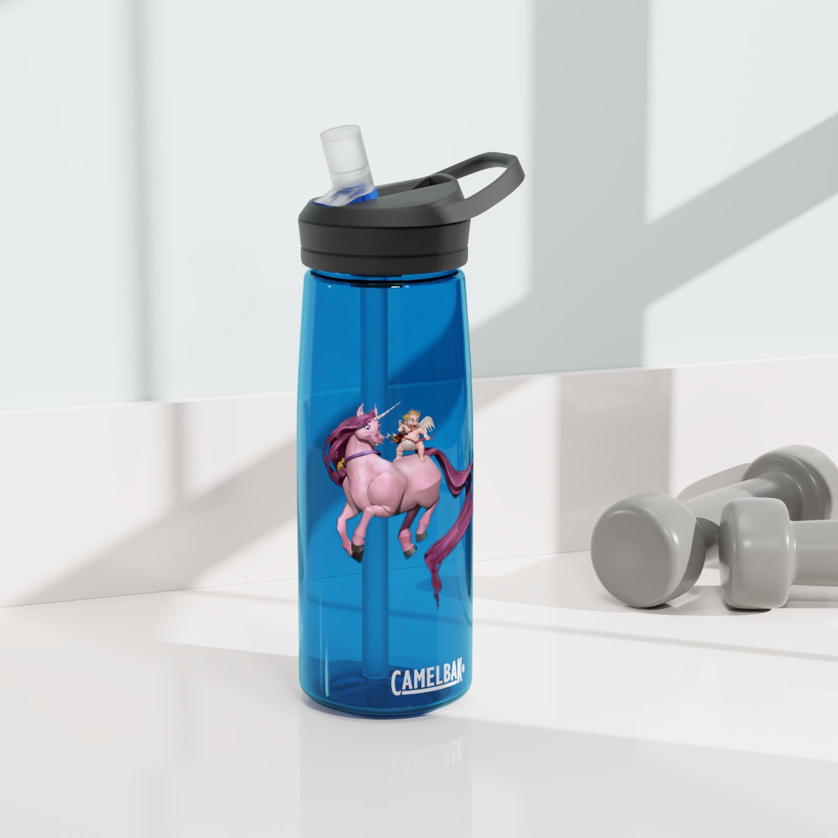 Baby Cupid and Horse CamelBak Eddy® Water Bottle in 20oz and 25oz sizes, featuring a fun design and spill-proof valve.
