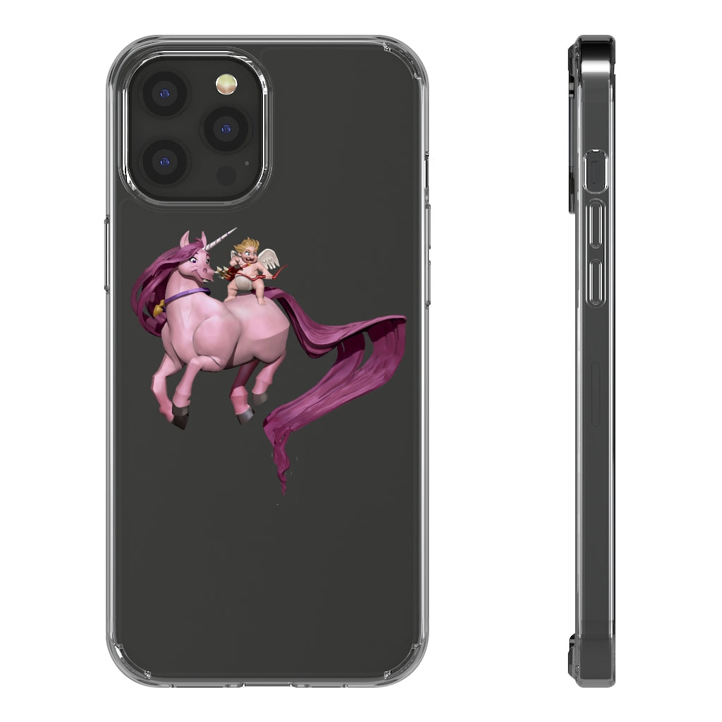 A stylish Baby Cupid and Horse clear phone case showcasing a whimsical design, providing protection and a customizable look for smartphones.