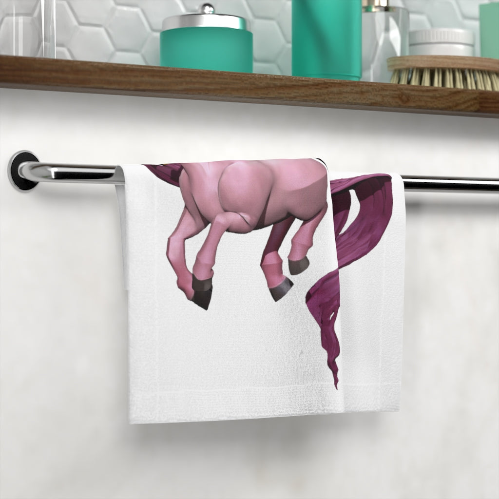 Custom Baby Cupid and Horse Face Towel featuring vibrant prints on a polyester front and soft cotton back, ideal for personal use or gifting.