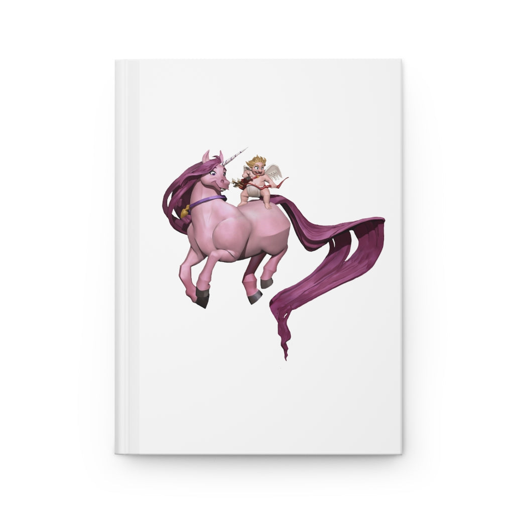 A stylish Baby Cupid and Horse hardcover journal with a matte finish, featuring customizable covers and lined pages.