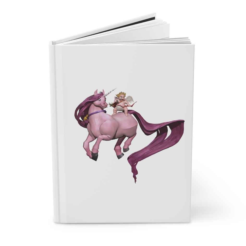 A stylish Baby Cupid and Horse hardcover journal with a matte finish, featuring customizable covers and lined pages.