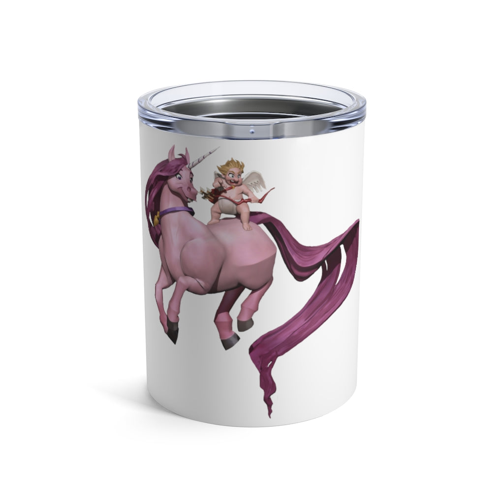 A stylish Baby Cupid and Horse Tumbler made of stainless steel, featuring a see-thru plastic lid and a charming design.