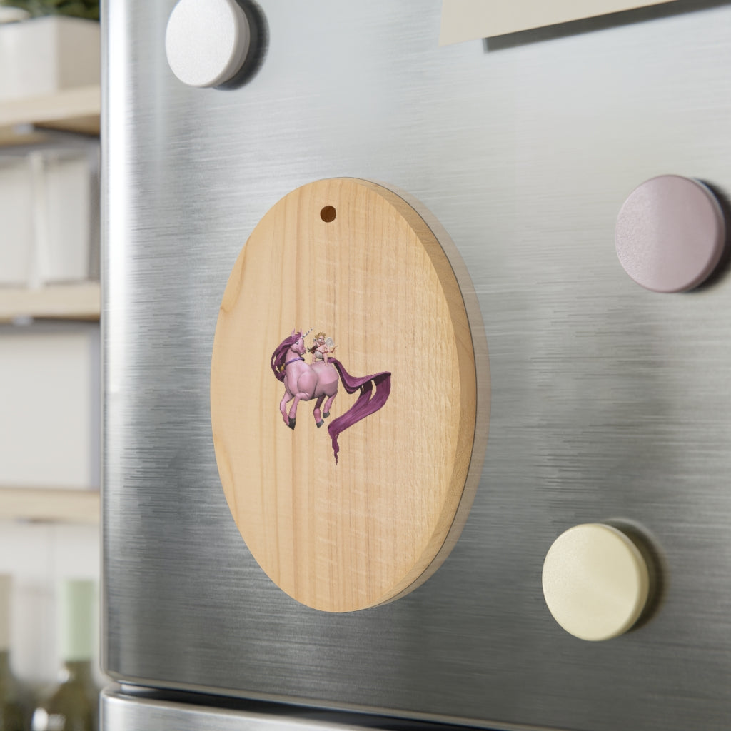 Baby Cupid and Horse Wooden Christmas Ornaments with red ribbon, showcasing whimsical shapes and a rustic wooden finish.