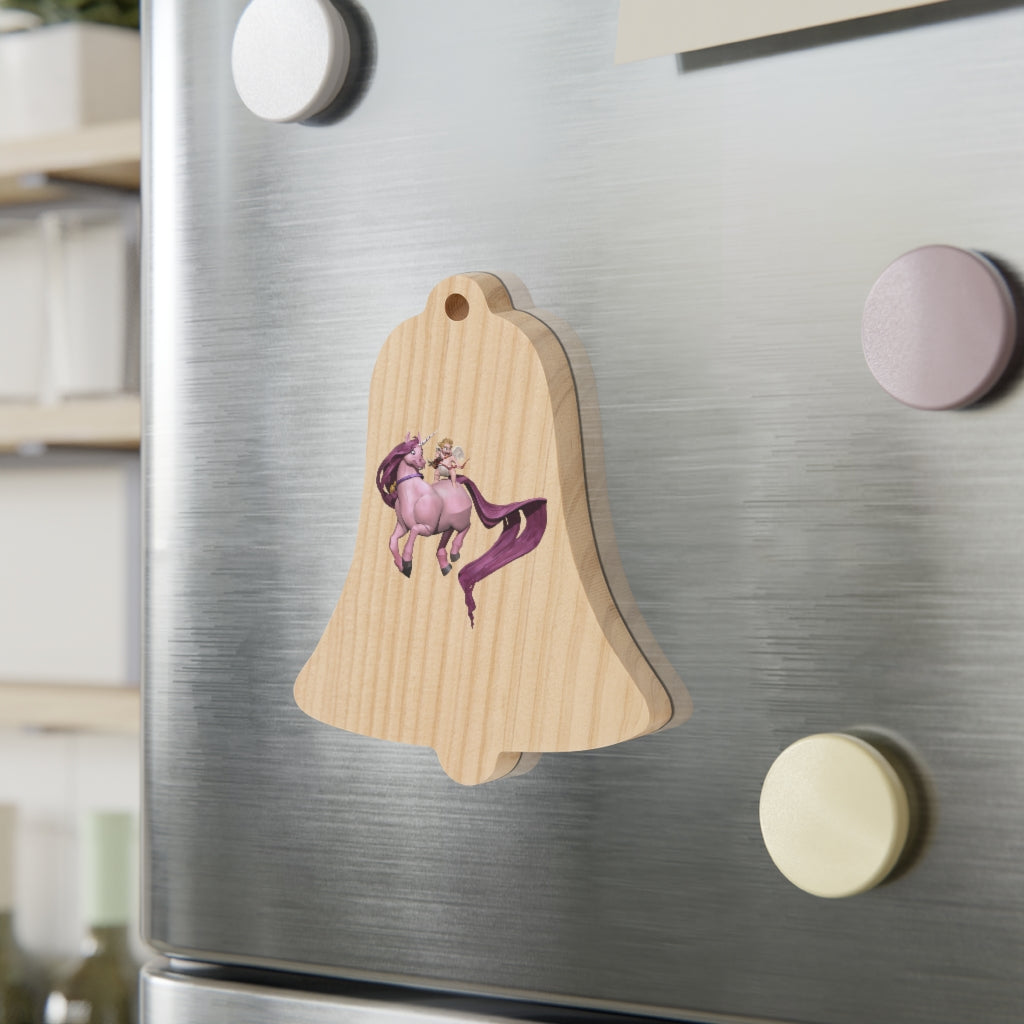 Baby Cupid and Horse Wooden Christmas Ornaments with red ribbon, showcasing whimsical shapes and a rustic wooden finish.