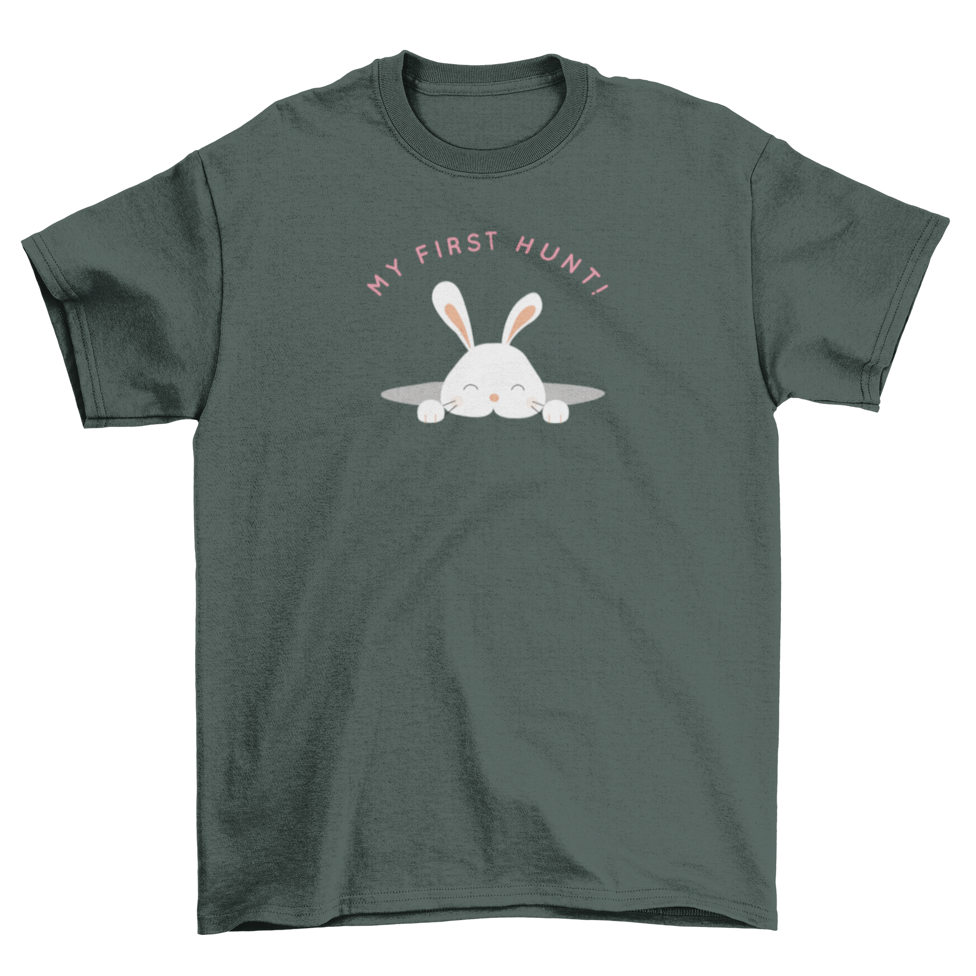 Adorable Baby Easter Bunny T-shirt featuring a bunny coming out of a hole with the quote MY FIRST HUNT!