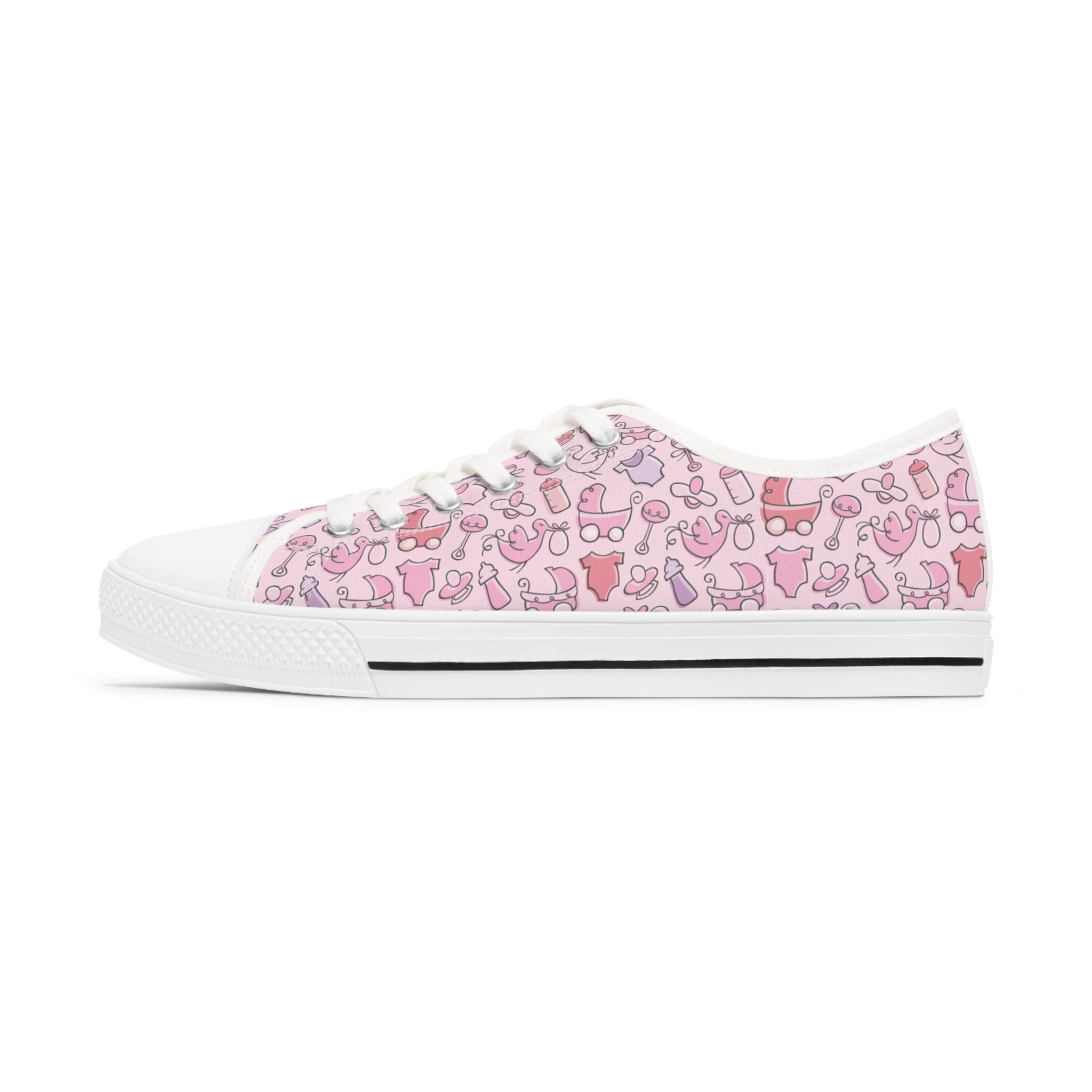 A pair of stylish Baby Girl Women's Low Top Sneakers in black and white, featuring breathable canvas and memory foam insoles.