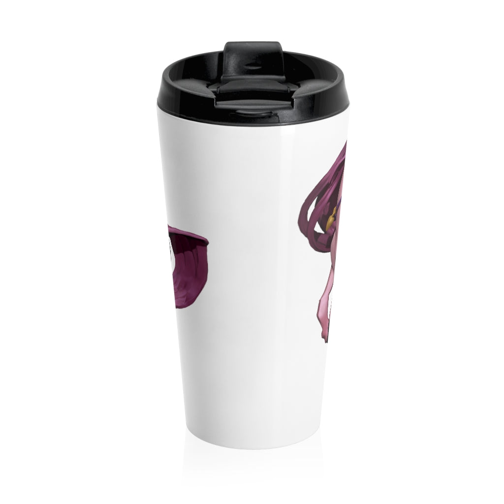 Baby Horse and Cupid Stainless Steel Travel Mug with black lid, showcasing a vibrant design.