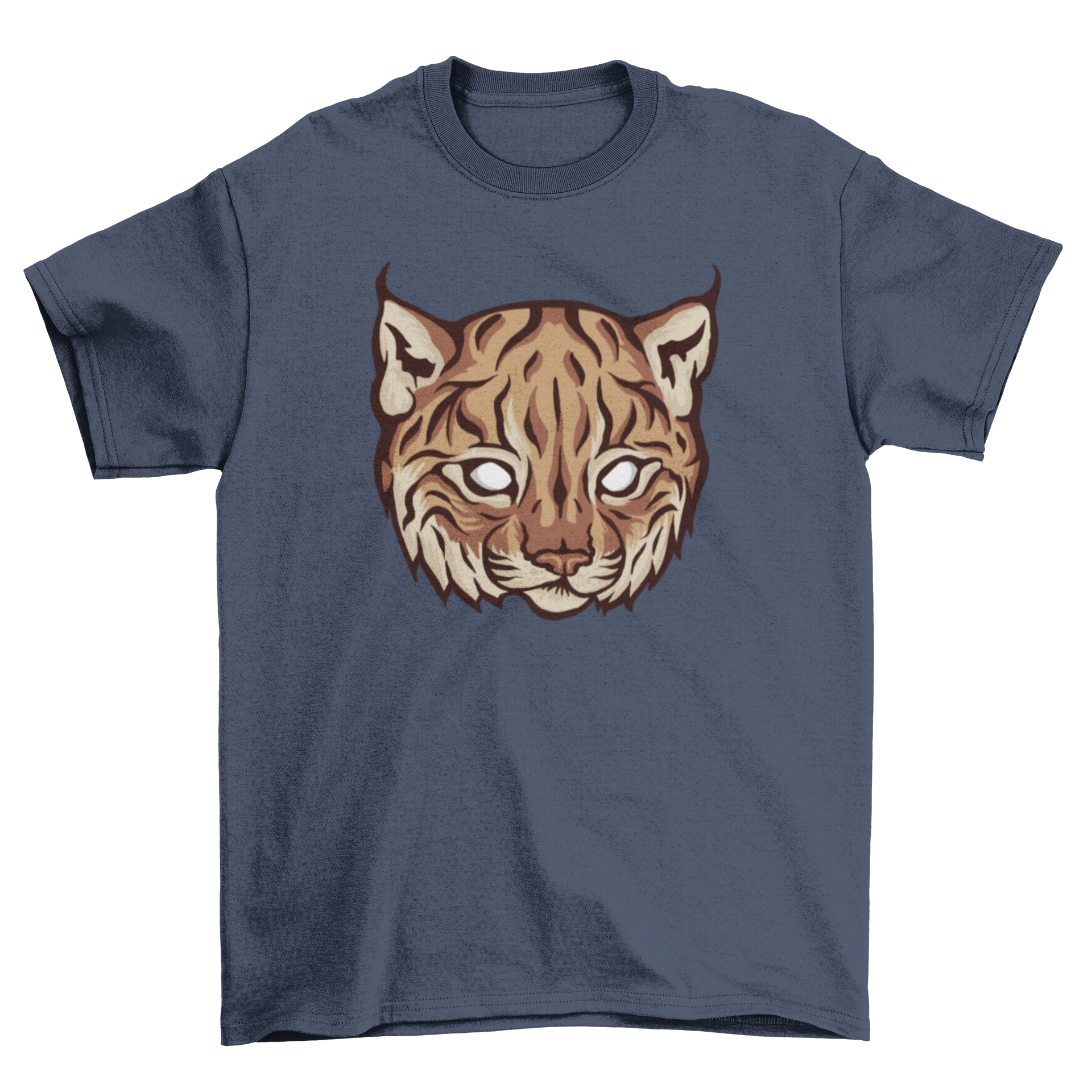 A soft cotton t-shirt featuring a detailed illustration of a baby lynx's face, perfect for kids.