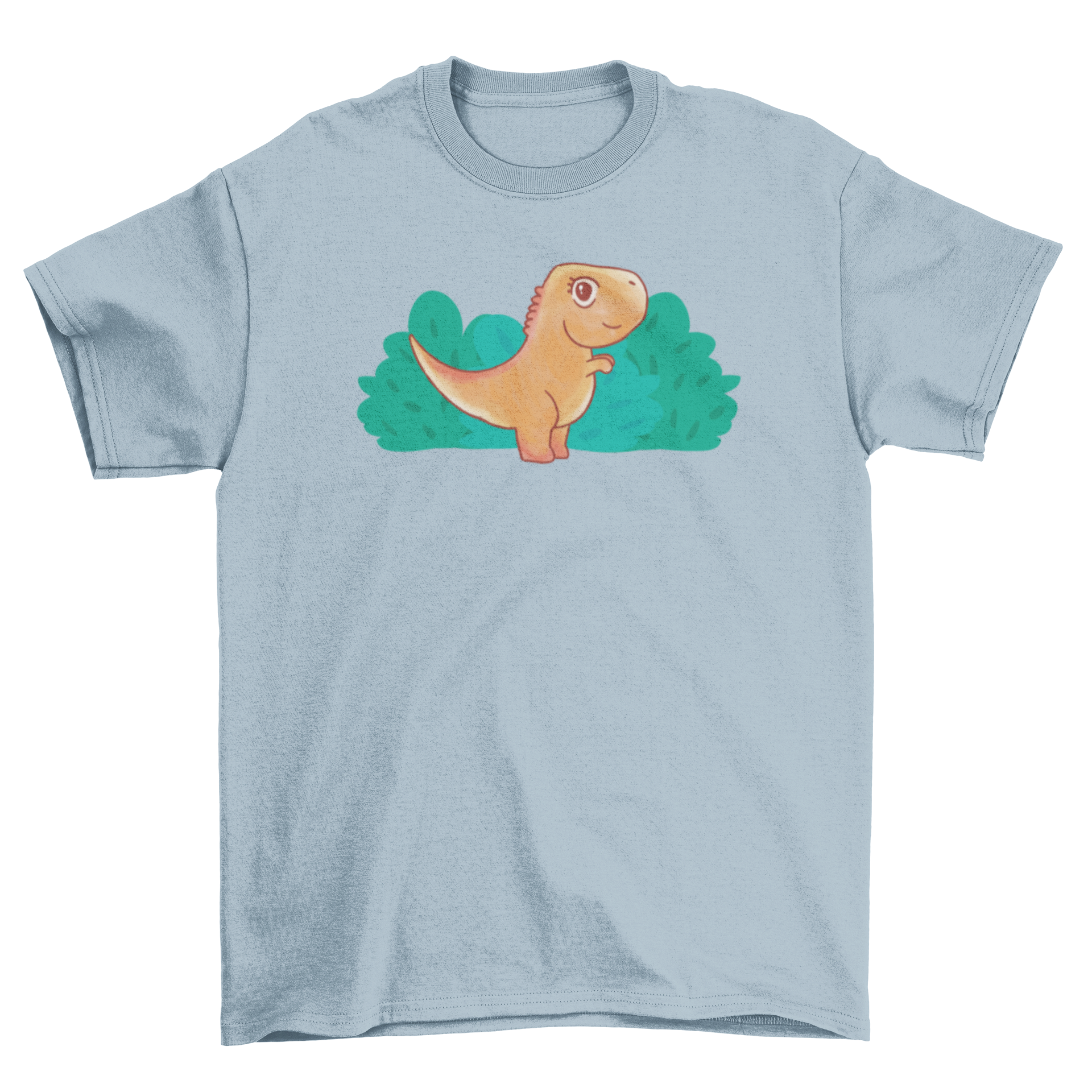 A colorful watercolor illustration of a baby T-Rex on a soft t-shirt, perfect for kids.