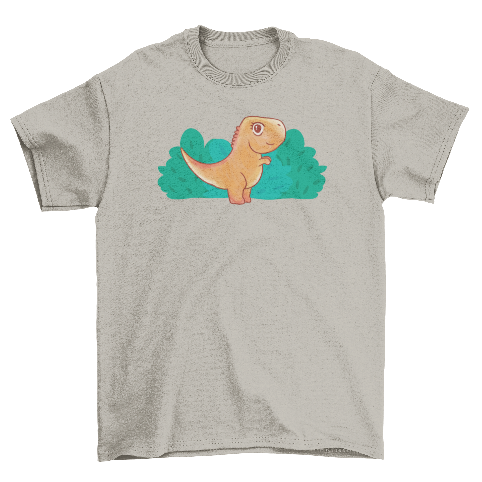 A colorful watercolor illustration of a baby T-Rex on a soft t-shirt, perfect for kids.