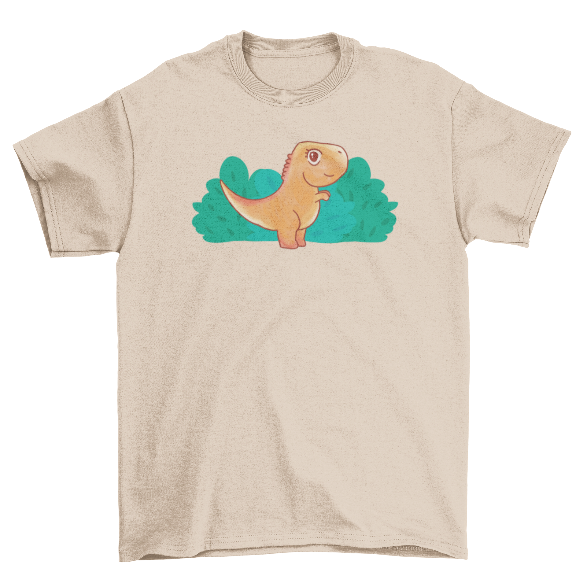 A colorful watercolor illustration of a baby T-Rex on a soft t-shirt, perfect for kids.