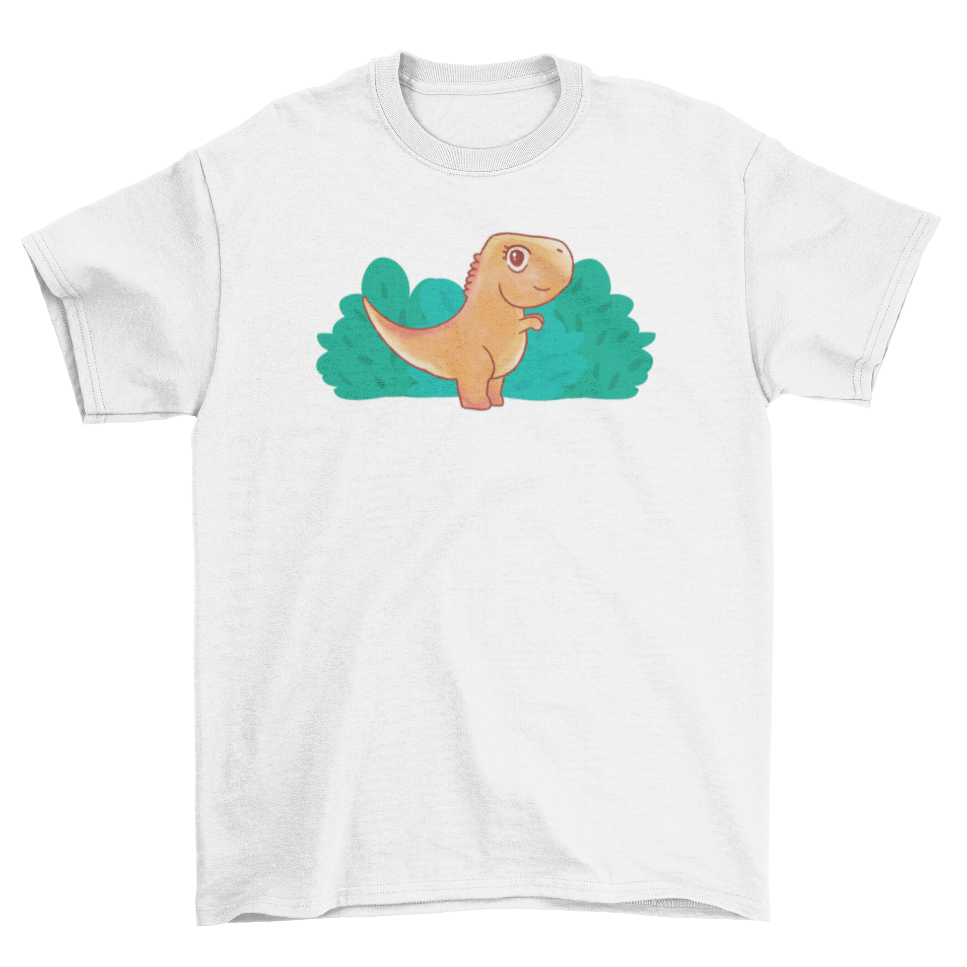 A colorful watercolor illustration of a baby T-Rex on a soft t-shirt, perfect for kids.