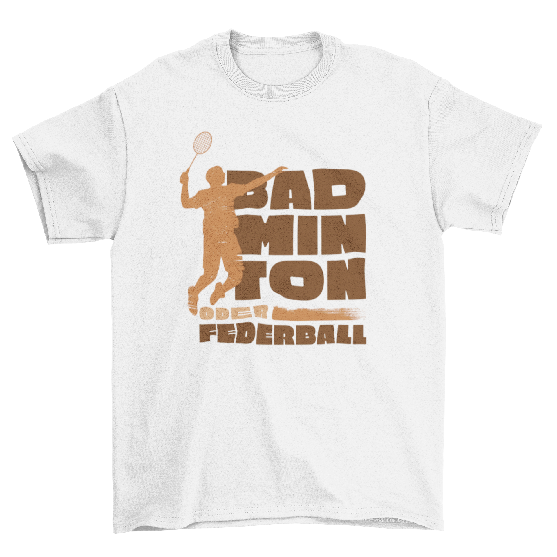 A stylish t-shirt featuring a silhouette of a badminton player with a racket and the quote 'Badminton or shuttlecock'.