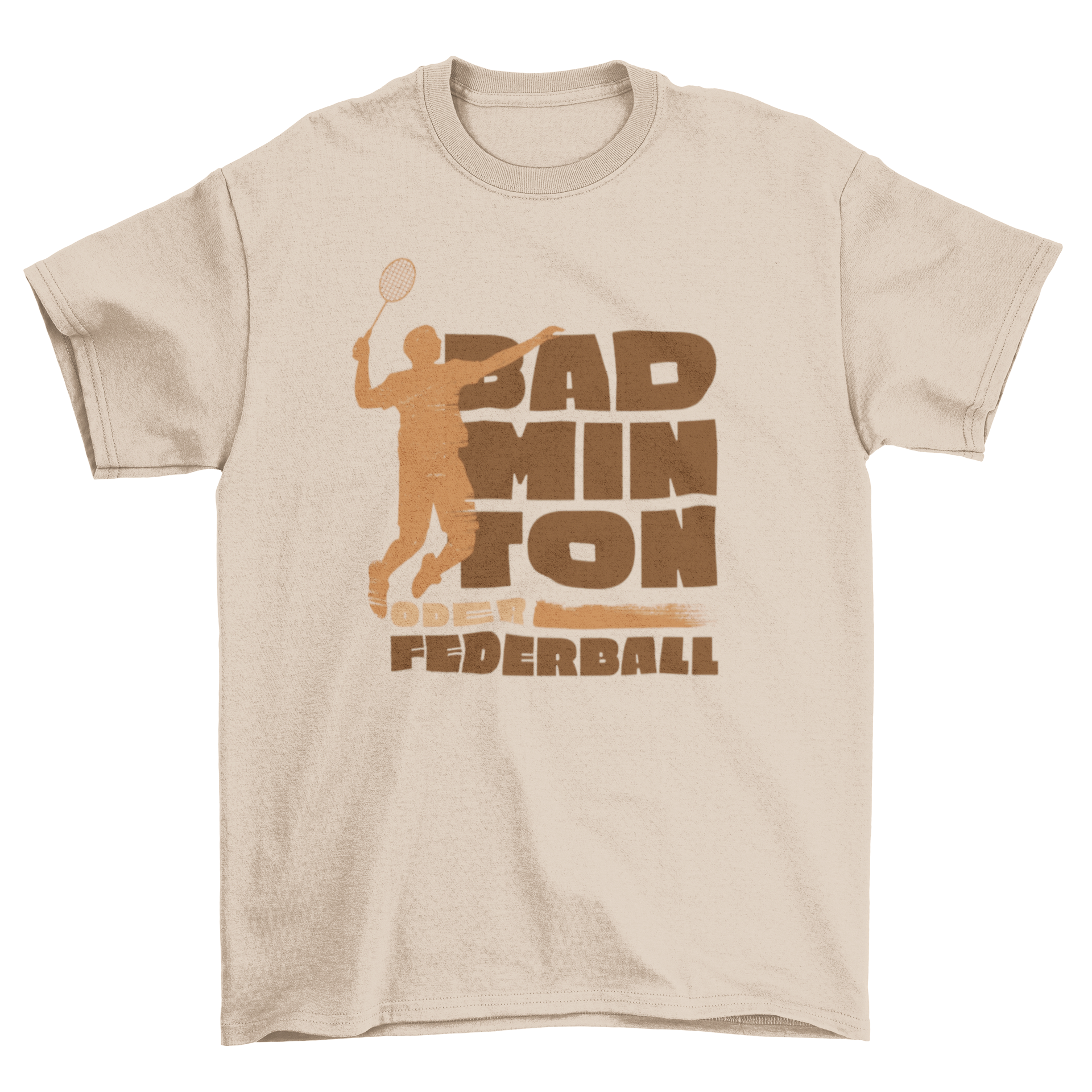 A stylish t-shirt featuring a silhouette of a badminton player with a racket and the quote 'Badminton or shuttlecock'.