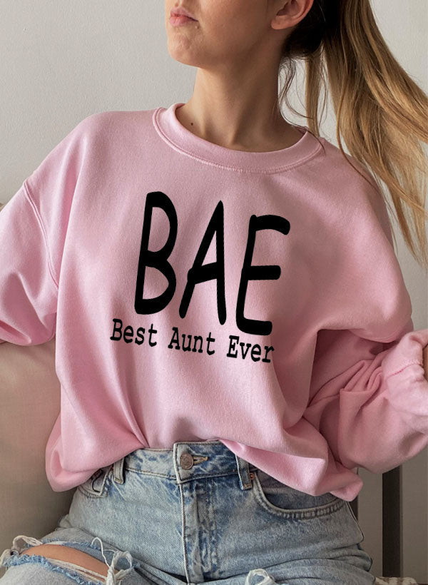 BAE Best Aunt Ever Sweat Shirt featuring a cozy fleece design and adjustable cuffs, perfect for stylish comfort.