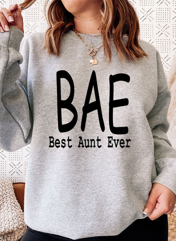 BAE Best Aunt Ever Sweat Shirt featuring a cozy fleece design and adjustable cuffs, perfect for stylish comfort.