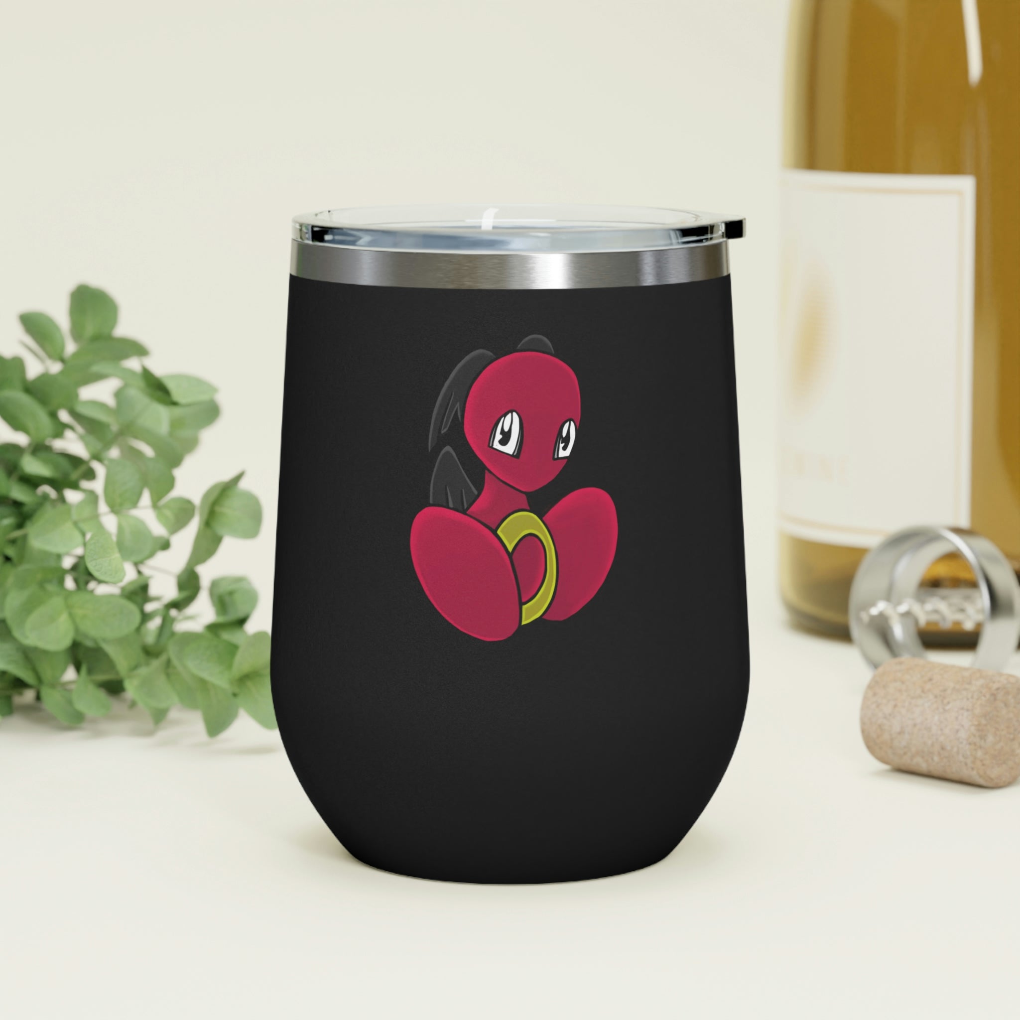 Baiyu 12oz Insulated Wine Tumbler with clear lid, showcasing stylish design and stainless steel construction.