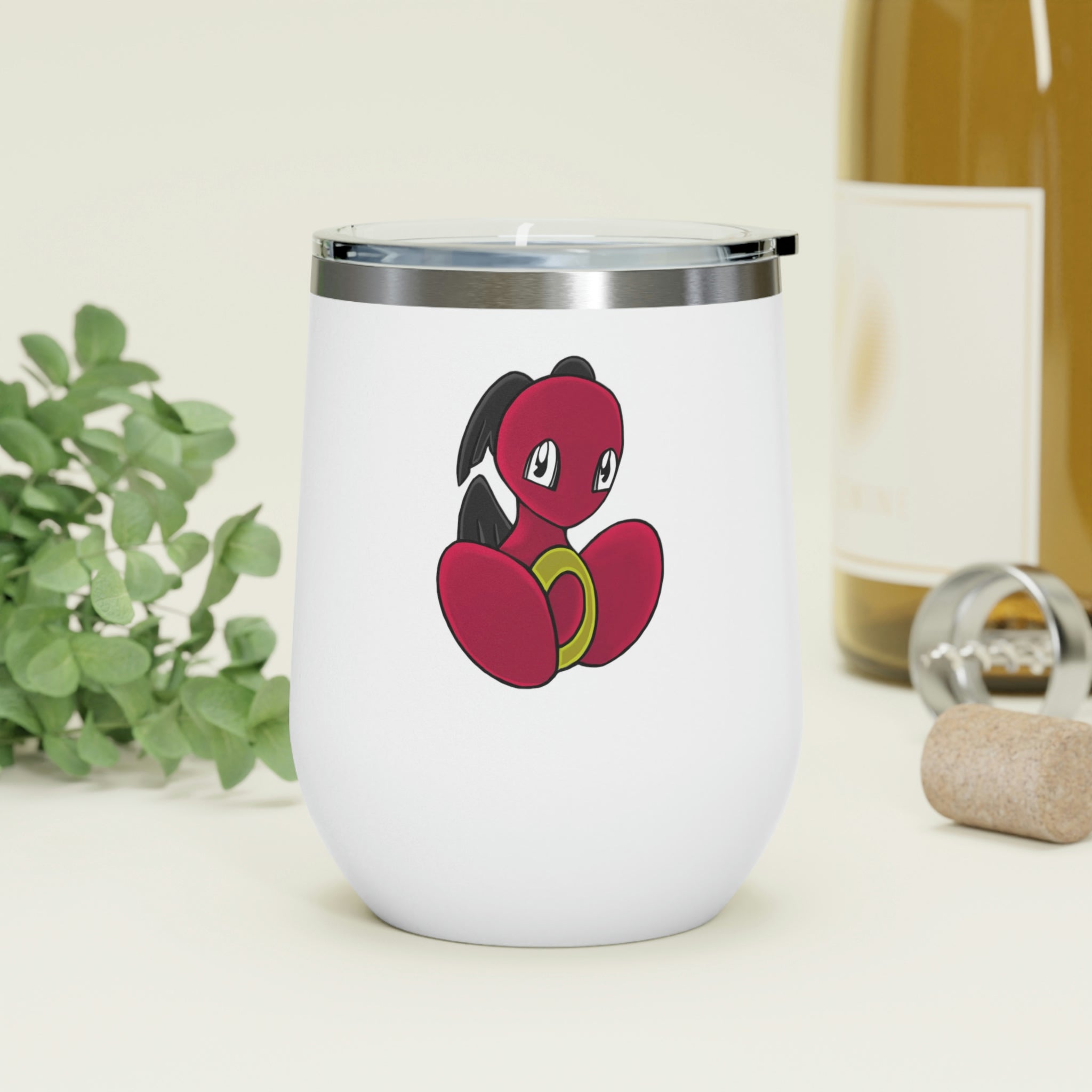 Baiyu 12oz Insulated Wine Tumbler with clear lid, showcasing stylish design and stainless steel construction.