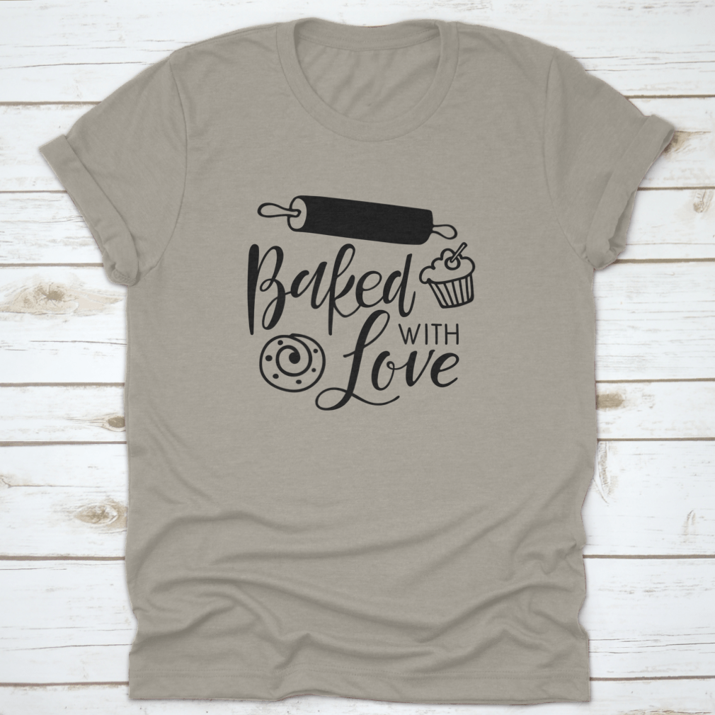 Baked With Love Calligraphy kitchen poster featuring elegant hand lettering on a soft cotton fabric, perfect for home decor.