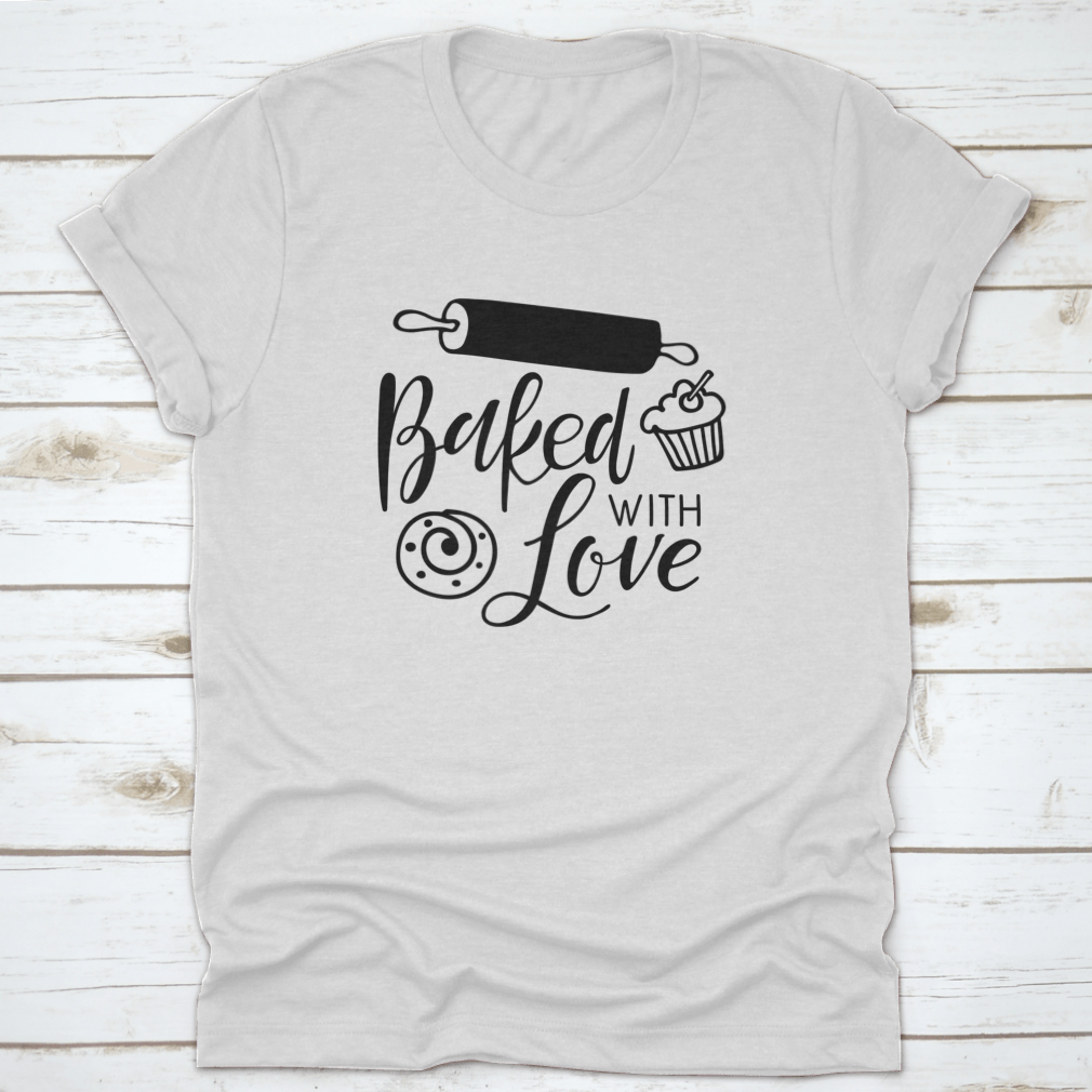 Baked With Love Calligraphy kitchen poster featuring elegant hand lettering on a soft cotton fabric, perfect for home decor.