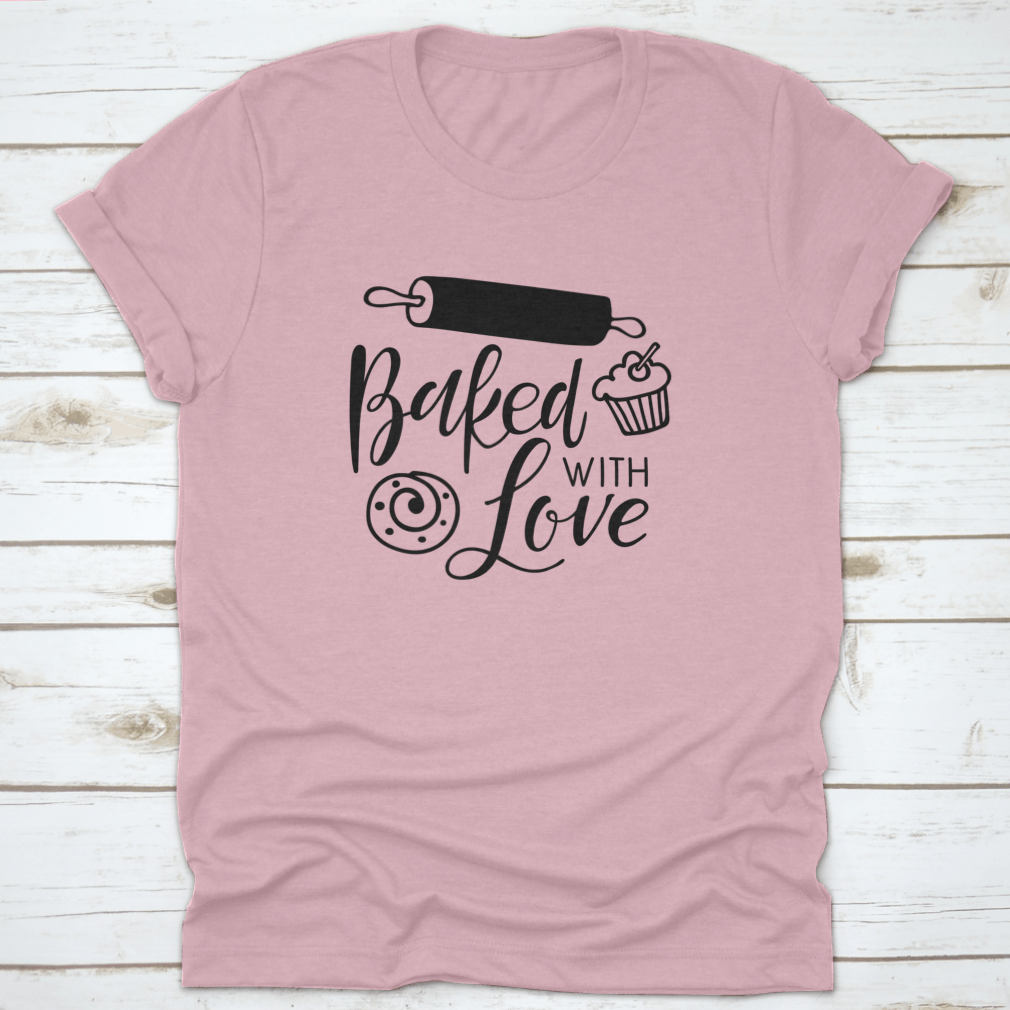 Baked With Love Calligraphy kitchen poster featuring elegant hand lettering on a soft cotton fabric, perfect for home decor.