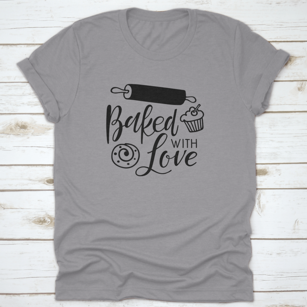 Baked With Love Calligraphy kitchen poster featuring elegant hand lettering on a soft cotton fabric, perfect for home decor.