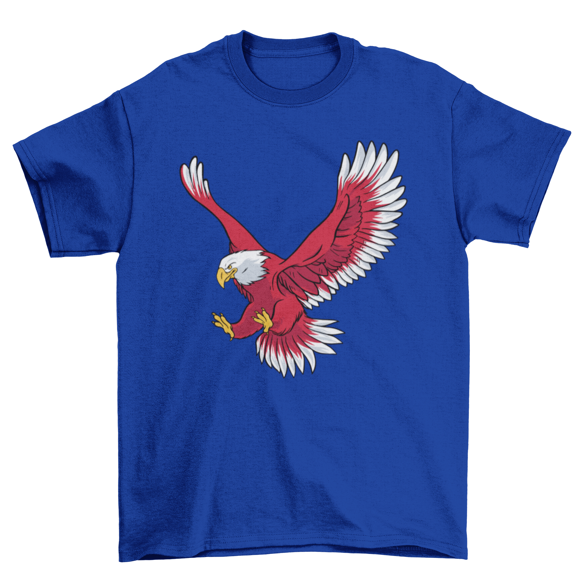 A stylish T-shirt featuring a bald eagle soaring in flight, showcasing its majestic wings and detailed design.
