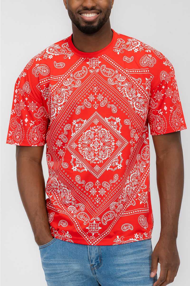A stylish bandana print t-shirt made of 100% cotton, featuring a regular fit and vibrant design.