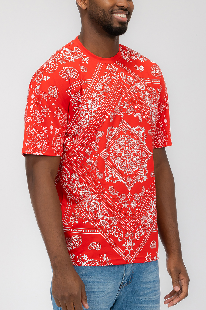 A stylish bandana print t-shirt made of 100% cotton, featuring a regular fit and vibrant design.