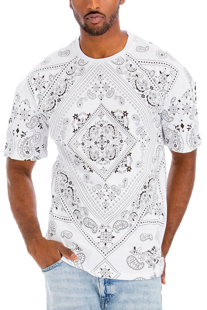 A stylish bandana print t-shirt made from 100% cotton, featuring a regular fit and vibrant design.