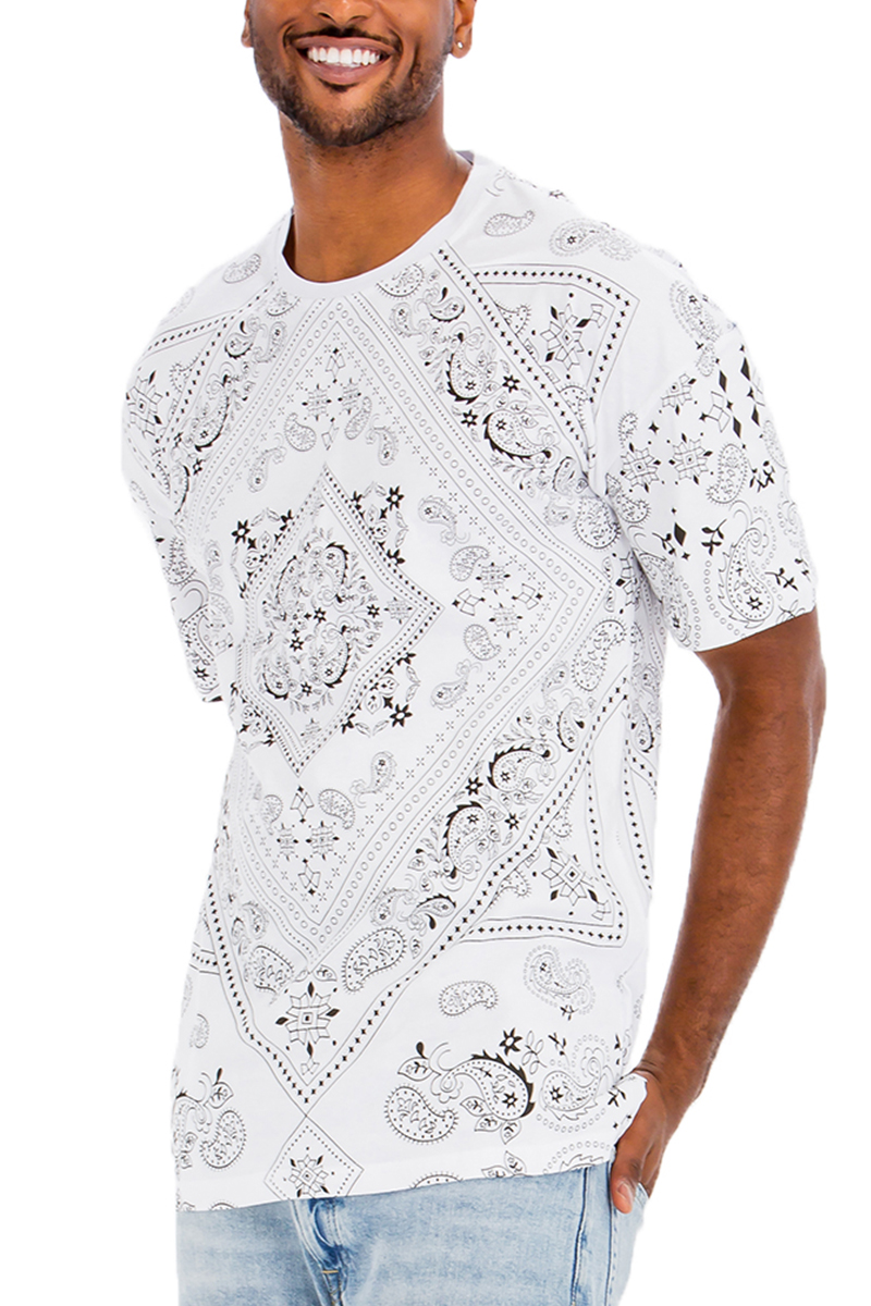 A stylish bandana print t-shirt made from 100% cotton, featuring a regular fit and vibrant design.