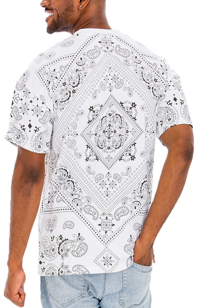 A stylish bandana print t-shirt made from 100% cotton, featuring a regular fit and vibrant design.