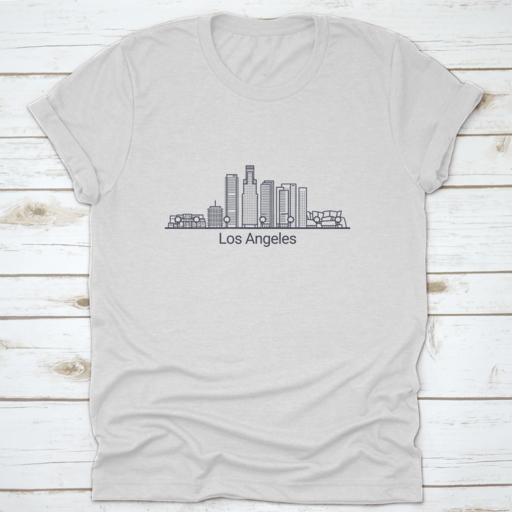 A stylish flat line graphic shirt featuring the iconic Los Angeles cityscape, made from 100% cotton for comfort.