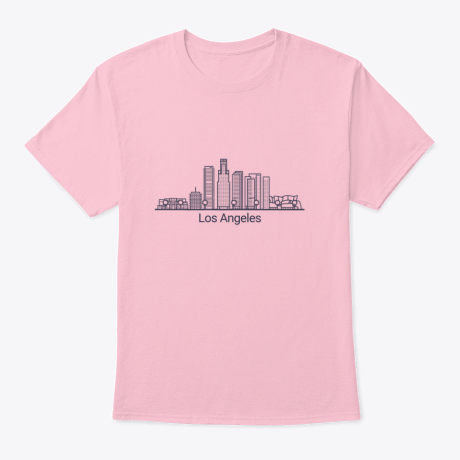 A stylish flat line graphic shirt featuring the iconic Los Angeles cityscape, made from 100% cotton for comfort.