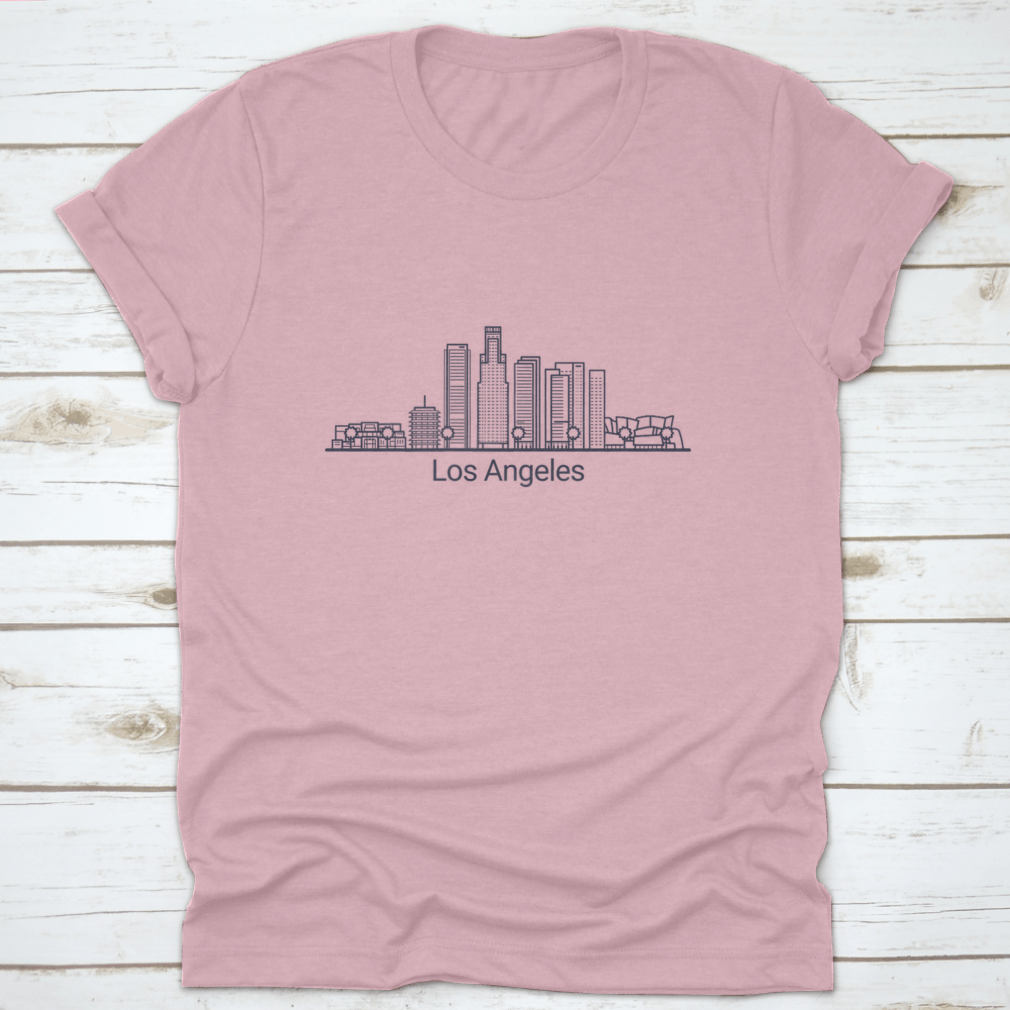 A stylish flat line graphic shirt featuring the iconic Los Angeles cityscape, made from 100% cotton for comfort.