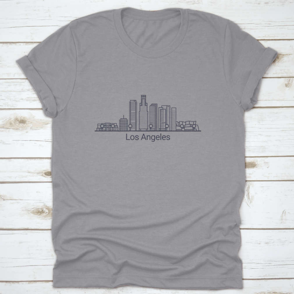 A stylish flat line graphic shirt featuring the iconic Los Angeles cityscape, made from 100% cotton for comfort.
