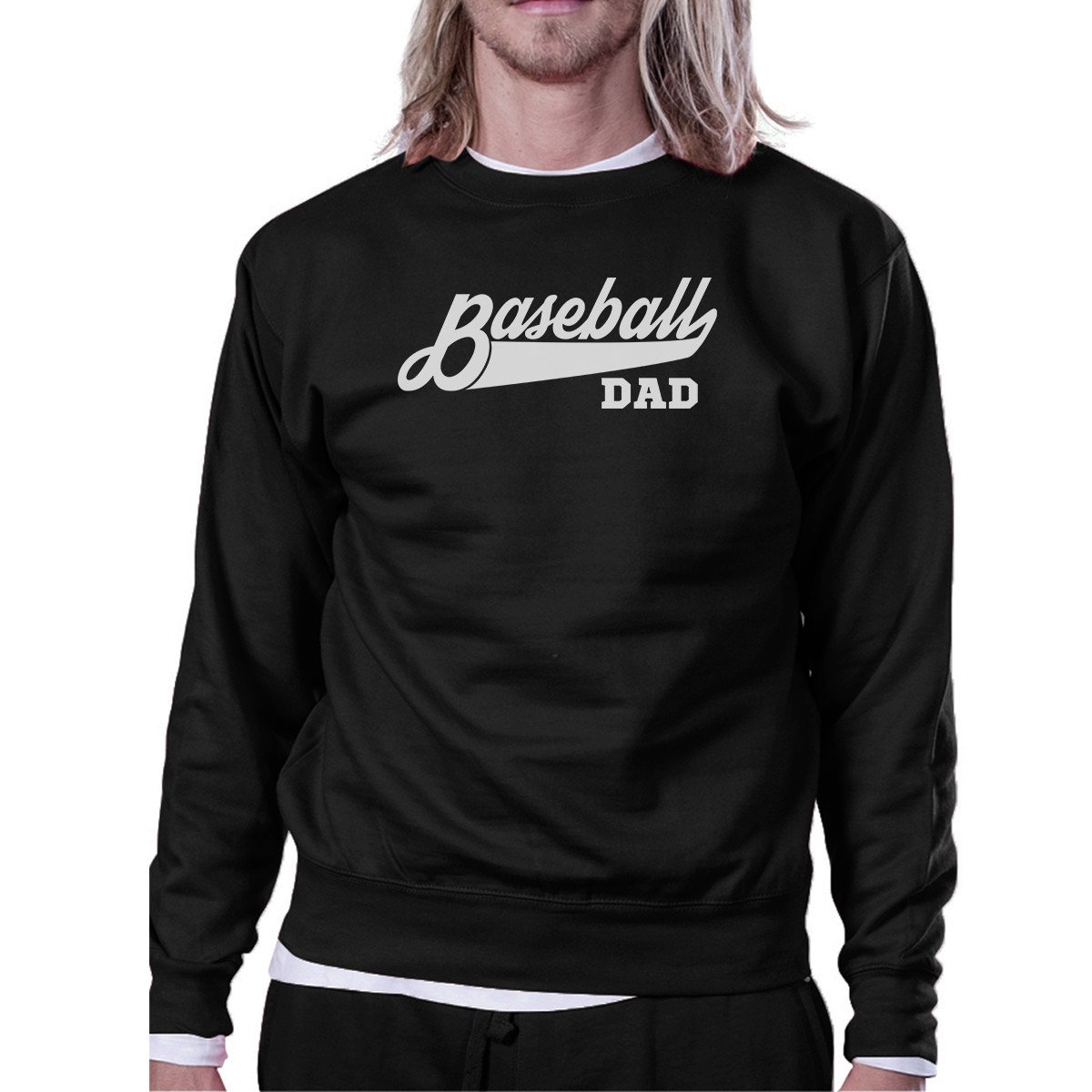 A black sweatshirt with a funny 'Baseball Dad' design, perfect for Father's Day gifts.