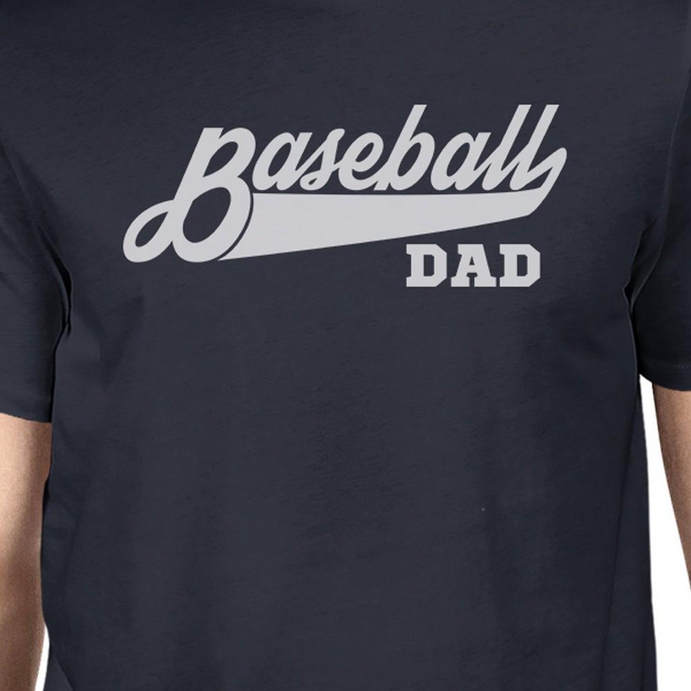 Men's navy round neck t-shirt featuring a fun baseball dad graphic, made from 100% ring spun cotton for comfort.