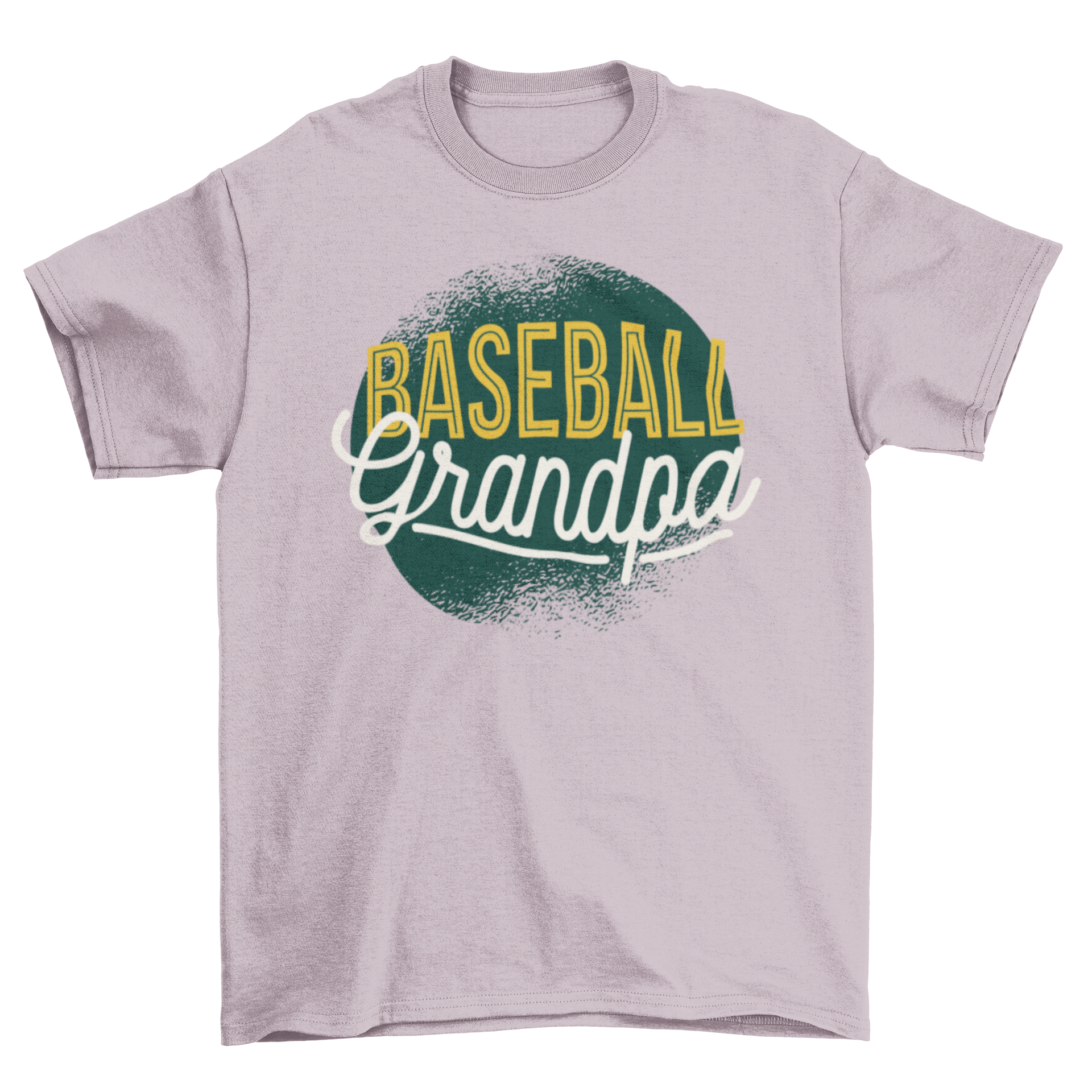 Baseball Grandpa T-shirt featuring yellow and white lettering on a green grunge background, perfect for baseball-loving grandfathers.